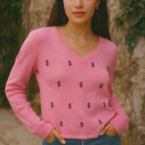 Reformation pink v-neck Sweater Embroidered Soft Material XS/S
